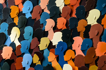 Colorful Paper Cutout Silhouettes of People in a Crowd - Illustration