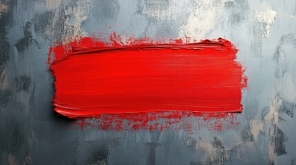 Fototapete - A vibrant red paint stroke placed in the center of a muted grey background with soft lighting.