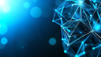 Poster - Connected points and lines in abstract geometric background. Digital blue background with large compounds in big data complex. 3D rendering. Abstract geometric background with connecting points and