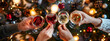 © petrrgoskov - Celebration Christmas or new years eve party. People holding glasses of champagne making a toast. Champagne with blurred background