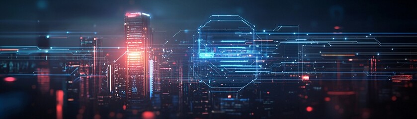Poster - 37. Futuristic AI metropolis, digital networks, advanced technology, holographic interfaces