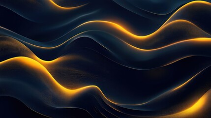 Abstract golden waves with a glowing effect on a dark backdrop, representing modern luxury.