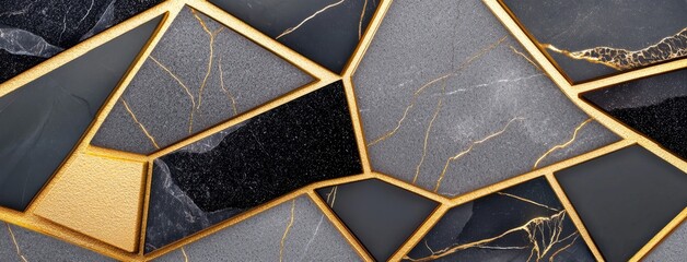 Wall Mural - Black and gold pattern imitating stone layers