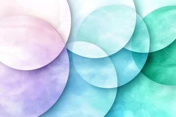 Poster - Decorative blue, purple, green, and white circles in an abstract geometric background, contemporary art pattern of rings layered in a creative background.