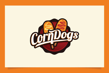 Canvas Print - corn dogs logo. American food logo in emblem form. It's great for restaurant, food truck, cafe, etc.