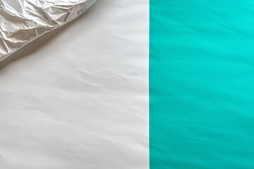 Poster - The background is a texture of craft white paper with cyan and emerald borders. This is an abstract vintage cardboard texture.