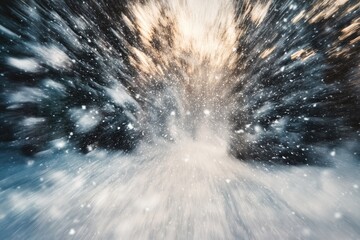 Sticker - Snowstorm in a Forest with Blurred Background