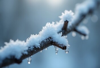 Aufkleber - Extreme macro photography of a branch covered in frost and snow