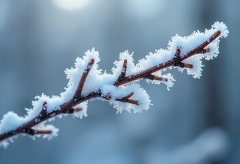 Aufkleber - Extreme macro photography of a branch covered in frost and snow