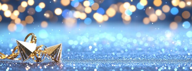 Wall Mural - background with abstract glitter lights. gold, blue, and black colors. defocused.
