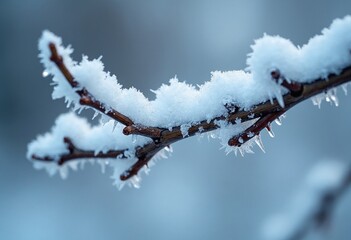 Aufkleber - Extreme macro photography of a branch covered in frost and snow