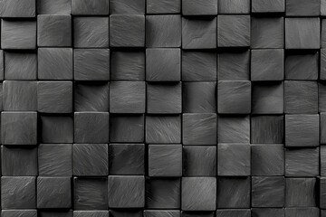 Poster - This minimalistic mosaic background features black abstract geometric shapes in soft light with shadows, tile pattern, and a top view.