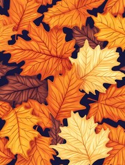 Sticker - A close-up of vibrant autumn leaves in shades of orange, brown, and yellow.