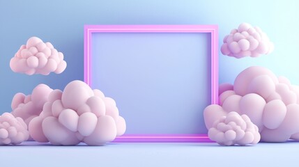 Aufkleber - Background with neon light and pastel clouds in 3D rendering, simple geometric wallpaper with pastel clouds