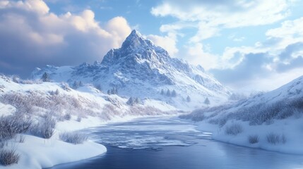 Wall Mural - Snow-Covered Mountains with a Winding River