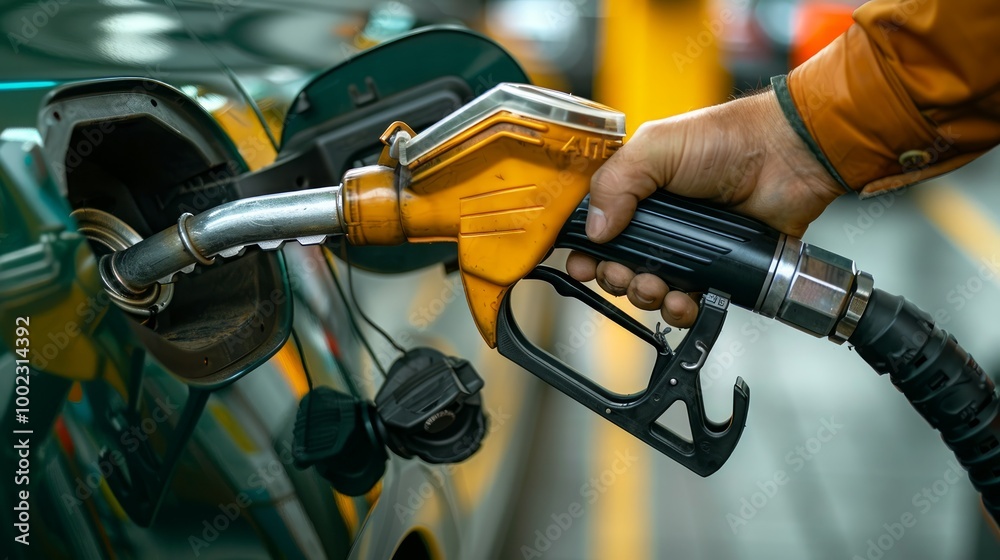 Selective focus Refueling the car with diesel at a gas station. Car ...