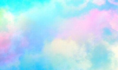 Aufkleber - Colorful watercolor background of abstract sunset sky with puffy clouds in pastel rainbow colors of pink blue yellow orange and