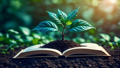 Wall Mural - Tree of Knowledge on Open Book Symbolizing Sustainable Environmental Education Ideas