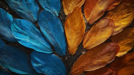 Sticker -    a bird's vibrant feathers - blue, yellow, and brown - against a white background and dark edges