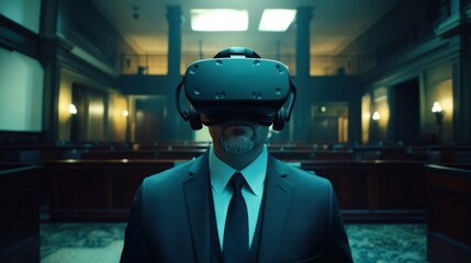 Aufkleber - A Man in a Suit Wearing Virtual Reality Glasses in a Hallway