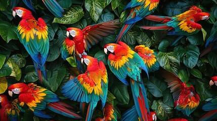 Wall Mural -   Parrots on green foliage