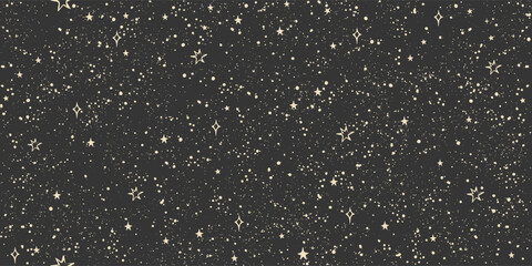 Wall Mural - Seamless cosmic boho pattern with stars on black background for tarot, astrology. Mystical sky with abstract ornament for horoscope. Vector illustration.