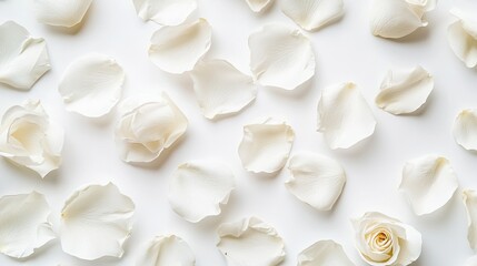 Wall Mural -   A white rose closely positioned against a white background, featuring its scattered petals arranged like a blooming flower