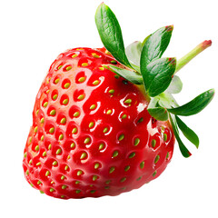 Poster - Strawberry with green leaf isolated on transparent background