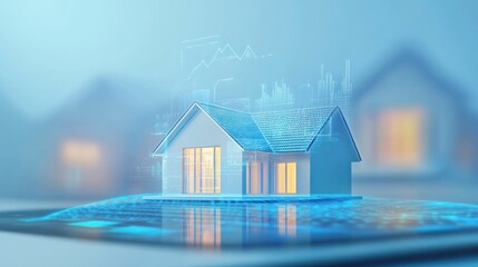 Poster - A Modern House Model with Digital Overlay and Data Visualization