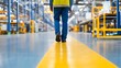 © Jenjira - Worker walking in modern warehouse with yellow lane on the floor.