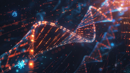 Aufkleber - vibrant digital representation of DNA strand, showcasing intricate patterns of light and color. image conveys sense of scientific exploration and innovation, with glowing elements suggesting data