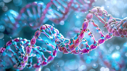 Poster - vibrant and intricate representation of DNA strands showcases beauty of genetic material, highlighting colorful double helix structure in captivating manner