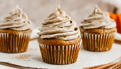 Poster - Pumpkin Vanilla Chai Latte Cupcakes decorated with swirls of cinnamon and brown sugar icing