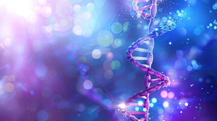 Poster - vibrant and colorful representation of DNA double helix, surrounded by shimmering bokeh effects, symbolizes essence of life and genetic science