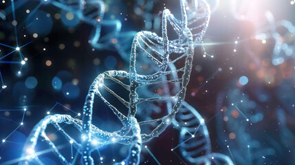 Aufkleber - close up view of DNA double helix structure, showcasing intricate details and glowing elements, symbolizing complexity of genetics and molecular biology