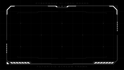 Aufkleber - Futuristic Digital Stream Frame Design on Black Background. Cyberpunk Overlay Screen Template with White Lines.