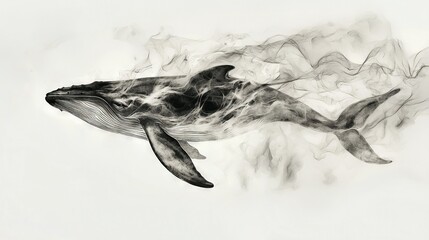 Canvas Print -   A monochrome image of a humpback whale exhaling steam from its rear end