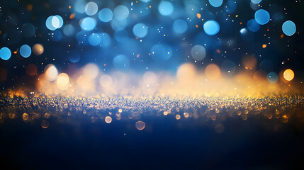 Poster - background of abstract glitter lights. gold, blue and black. de focused