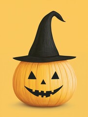 Poster - A jack-o'-lantern wearing a witch's hat.