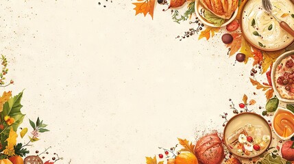 Poster -  A plate adorned with fall foliage and seasonal dishes atop a white surface