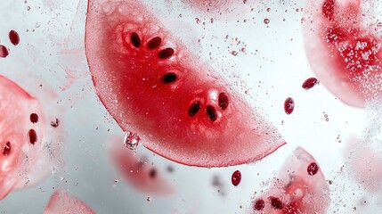 Sticker -   A watermelon slice on white, showing water droplets