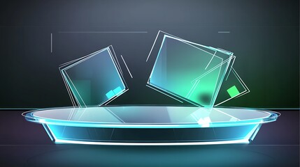 Poster - Futuristic glowing platform with two abstract squares.