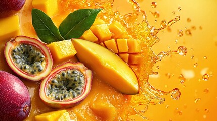 Sticker -   Fruit arranged on table; oranges & mangoes alongside