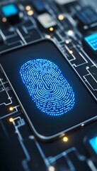 Poster - Futuristic Fingerprint Scanner On Circuit Board Cybersecurity And Biometrics Concept Background