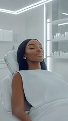 A photoshoot displaying luxury med spa with a happy black female patient