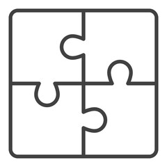 Poster - Four Connected Jigsaw Puzzle Pieces vector linear icon or symbol