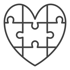 Poster - Heart of Jigsaw Puzzle Pieces vector linear icon or symbol
