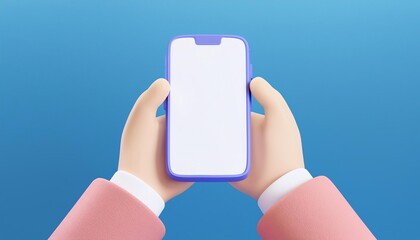 A colorful illustration of hands holding a blank smartphone against a blue background, ideal for showcasing app or website designs.