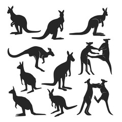  Silhouette of Kangaroos in Vector Illustration Set