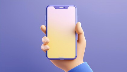 Poster - A hand holding a smartphone with a gradient screen, set against a soft purple background, showcasing modern design and technology.